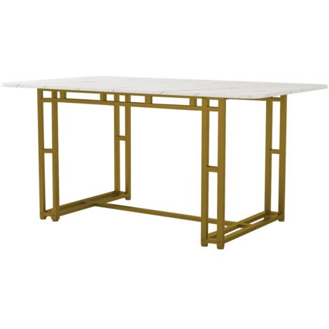 Table de salle à manger rectangulaire (1-St) en Table de cuisine moderne avec pieds en métal pour salle à manger salon,Pieds de table dorés (1/5)