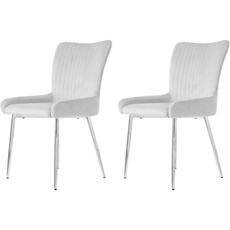 Chaise de salle à manger en velours, chaise de salon avec quatre pieds en métal argenté, gris-Ensemble de 2 (1/5)