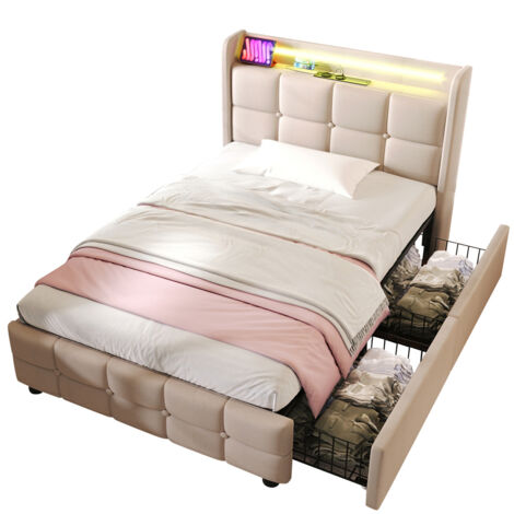 Canapé-lit 90x200 Cm Avec Lumières LED Et Télécommande - Sommier Lattes, Imitation Polaire Rose - Appoint Literie Et Salon
