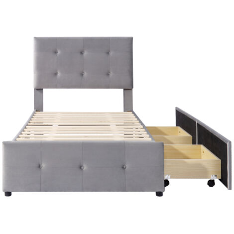 Lit rembourré 90 x 200 cm, appui-tête réglable en hauteur Tissu velours doux (matelas non inclus) (1/5)