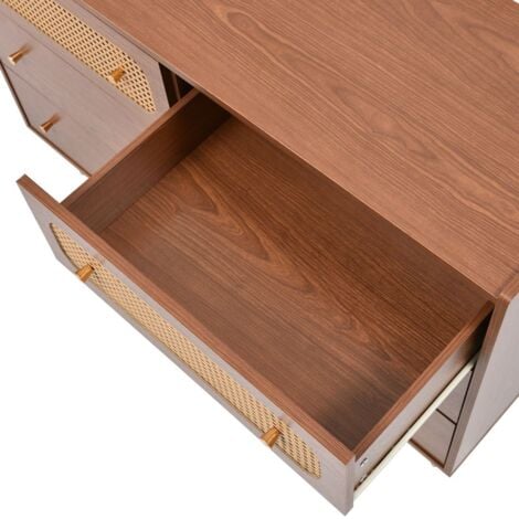 Commode à 6 tiroirs, buffet en rotin pour chambre à coucher, noyer -H90xB120xT40 cm