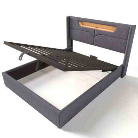 Polsterbett 140x200 cm mit USB Typ C Ladefunktion und LED-Beleuchtung(Ohne Matratze)-Gris (1/5)