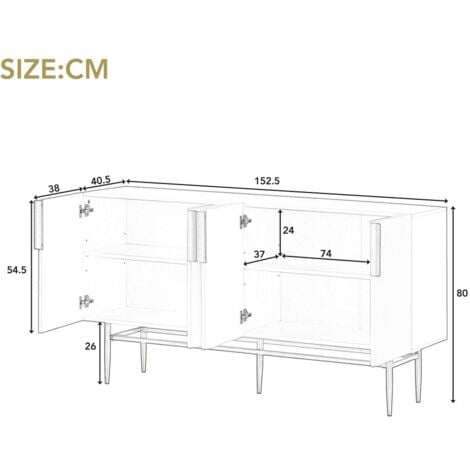 Buffet blanc à 4 portes, poignées en métal doré, buffet pour salle à manger, salon, chambre, couloir