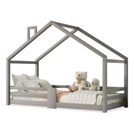 Lit Pour Enfant AIYAPLAY Lit Montessori Pour Enfants 3-6 Ans, 140x70 Cm Lit Simple Pour Enfants Avec Côtés Anti-Chute Et Sommier à Lattes En Bois En Forme D'ours Pour Chambre D'enfant, Vert