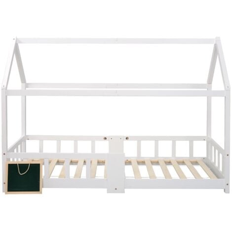 Lit d'enfant, 90 x 200 cm, cadre de lit d'enfant en bois, sommier à lattes anti-chute - Blanc