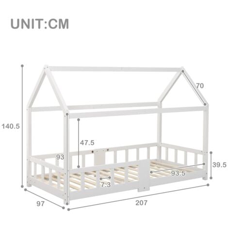 Lit d'enfant, 90 x 200 cm, cadre de lit d'enfant en bois, sommier à lattes anti-chute - Blanc