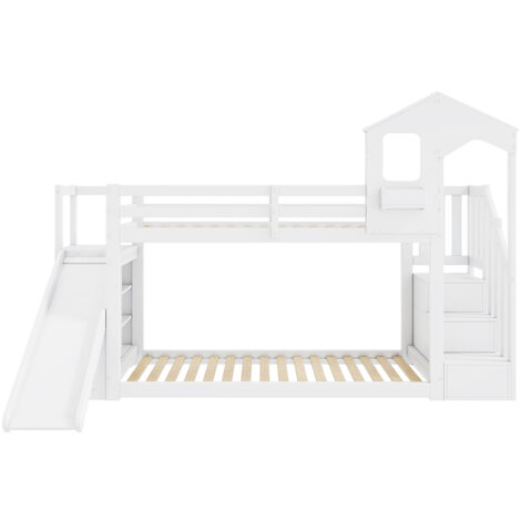 YEHTOKHOME Lit Superposé 90x200cm En Bois Avec Tiroirs Et Escalier - Forme Maison Enfant