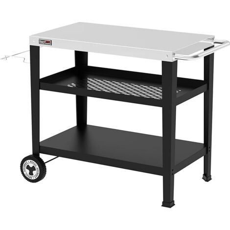 Servierwagen 3-Etagen mit Müllsackhalter Küchenwagen Edelstahl Beistelltisch Outdoor Plancha Grilltisch Rollwagen Trolley Silber Arbeitsplatte 85 x 50cm Royal Gourmet