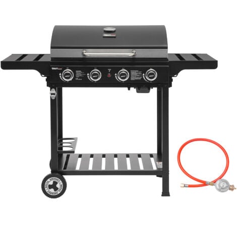 Royal Gourmet 4 Brenner Gas Grillwagen, 12 KW BBQ-Gasgrill mit Seitenablagen und Flascheregal, Campinggrill für Outdoor Garten Party Schwarz