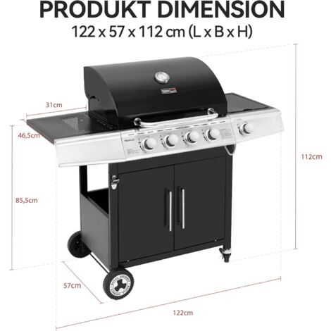 Grillwagen Klappbare Ablagen Royal Gourmet 4-Brenner 10kW - Grillwagen Mit Seitenablagen Für Garten & Balkon Gasgrill