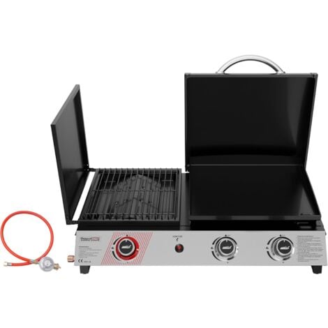 Royal Gourmet 3 Brenner Gasgrill, 3 in 1 Tischgrill mit Grillen, Braten, Kochen, Campinggrill mit Klappbare Seitenablage, Tragbarer Picknickgrill mit 8,5 kW Schwarz