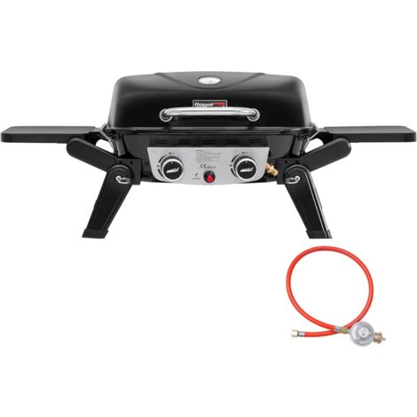Royal Gourmet 2-Brenner Tragbarer Gasgrill, 5 kW Tischgrill mit klappbaren Seitentischen, portabler BBQ Grill für Balkon, Terrasse, Garten Schwarz