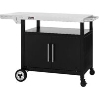 Royal Gourmet Grilltisch mit 30 x 50 cm klappbarem Seitentisch, Indoor Grillwagen mit 80 x 50 cm Arbeitsplatte aus Edelstahl und großem Unterschrank, Outdoor Grill Trolley Schwarz