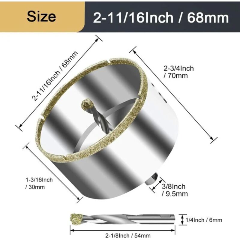 Scie Cloche Diamant TIVOLY 68 Mm – Queue Cylindrique, Fabrication Allemande, Neuf