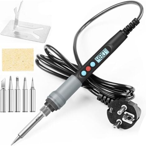 90W Kit de Soudage Électrique de Précision avec Interrupteur ON/OFF Temperature Réglable 200480℃ 5 Pointe de Soudage, Fil de Soudure, Support de fer à souder etc