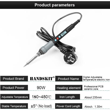 90W Kit de Soudage Électrique de Précision avec Interrupteur ON/OFF Temperature Réglable 200480℃ 5 Pointe de Soudage, Fil de Soudure, Support de fer à souder etc