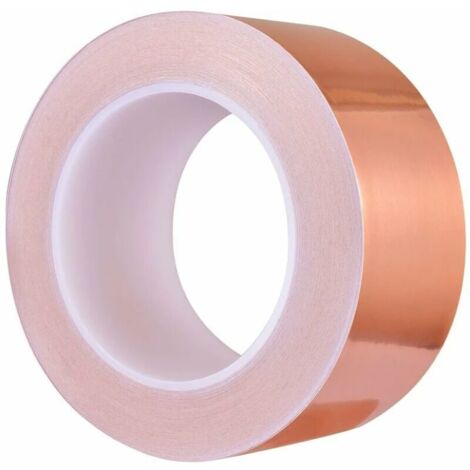 Ruban de Cuivre 30m x 50mm, Premium Feuille de Cuivre Bande, Ruban Adhésif EMC Blindage Ruban Adhésif pour Blindage EMI, Artisanat, Anti-limaces, Reparations Electriques, Circuits Papier