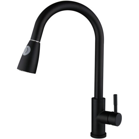 LAOA Robinet de Cuisine Extractible en Acier Inoxydable 3 Modes de Jet Robinet Mitigeur 360 ° Rotatif pour Cuisine ou Salle de Bain Noir (1/5)