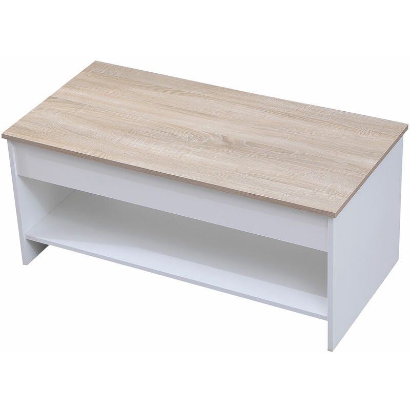 Table basse relevable avec compartiments de rangement cachés et pieds en pin pour salon salle à manger 91x56x43 cm en chêne | Leroy Merlin