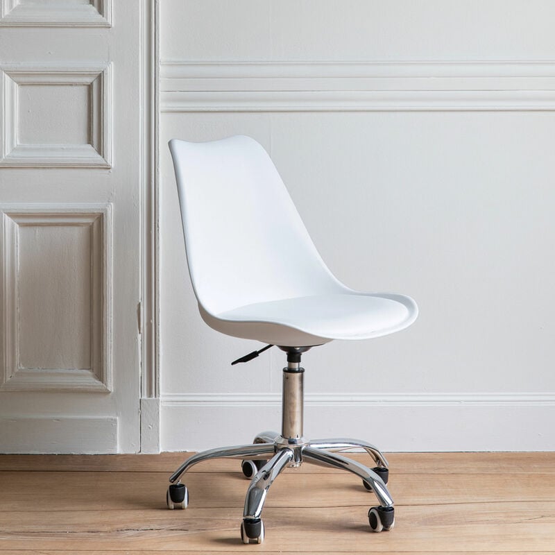 URBAN MEUBLE Chaise de bureau scandinave blanc pivotant réglable hauteur  d'assise pas cher 