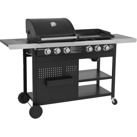 Happy Garden – Barbecue à gaz duo VESUVIO 6 brûleurs – Plancha intégrée – Puissance 18 kW – Dimensions L 162 × l 57 × H 112 cm