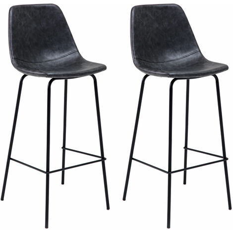 Happy Garden – Lot de 2 tabourets de bar vintage gris foncé – Hauteur d'assise 75 cm – Structure métal robuste – Assise en polyuréthane confortable