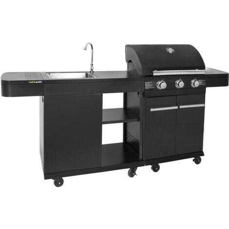 Cook'In Garden – Cuisine extérieure modulable FYRA – 3 brûleurs en inox – Dimensions L 204 x l 57 x H 116 cm – Récupérateur de graisse intégré