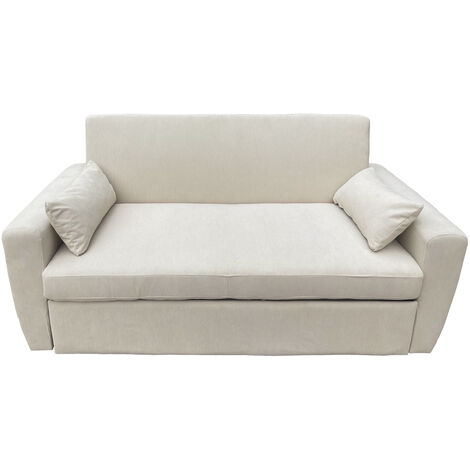 Happy Garden – Canapé convertible 2 places en velours côtelé beige – Dimensions L 169 × l 93 × H 85 cm – Couchage L 188 × l 139 cm – Accoudoirs inclus (1/5)