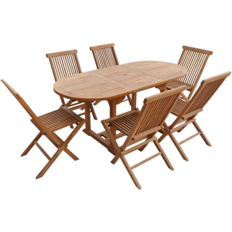 Salon de jardin en teck LOMBOK - table ovale extensible - 6 places