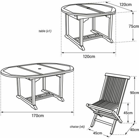 Salon de jardin en teck LOMBOK - table ronde extensible - 6 places