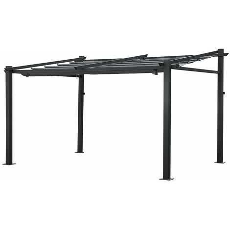 Happy Garden – Pergola murale 3 × 4m FRÉJUS grise – Structure en aluminium – Toile déperlante – Système d'ouverture avec cordage