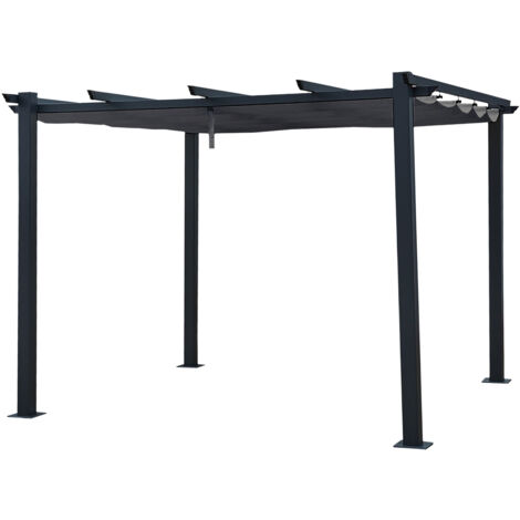 Happy Garden – Pergola autoportante 3 × 3m CASSIS grise – Structure aluminium résistante aux intempéries – Toit coulissant en toile déperlant – Surface 9 m²