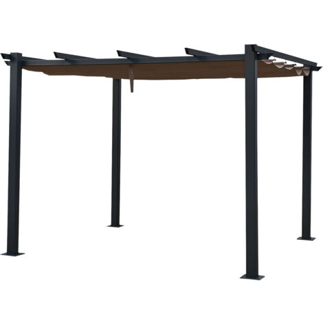 Happy Garden – Pergola autoportante 3 × 3m taupe – Structure aluminium résistante – Toile déperlante – Ouverture coulissante
