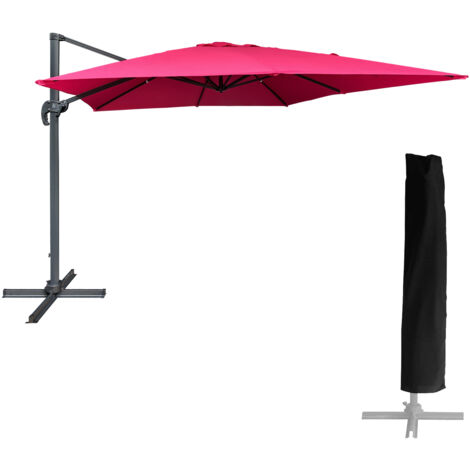 Happy Garden – Parasol déporté carré 3x3m fuchsia – Toile polyester 200g/m² anti-UV – Mât en aluminium – Inclinaison et rotation 360° (1/5)