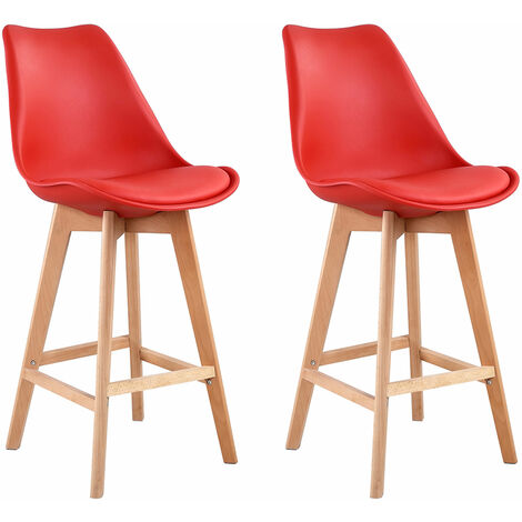 HAPPY GARDEN - Lot de 2 tabourets scandinaves SVEN rouge avec coussin