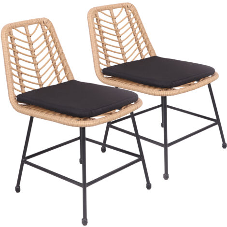Happy Garden – Lot de 2 chaises en rotin synthétique avec coussins – Structure acier noir – Résistant UV – Confort ergonomique – Pour intérieur et extérieur (1/5)