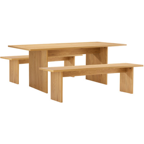 Happy Garden – Ensemble table rectangulaire 180cm et 2 bancs scandinaves – 6 places – Plateau en aggloméré et mélaminé – Idéal pour salle à manger (1/5)