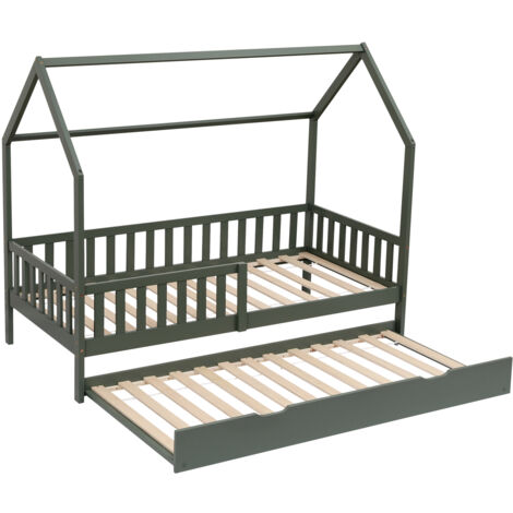 HAPPY GARDEN - Lit cabane gigogne pour enfant 190x90cm vert MARCEAU