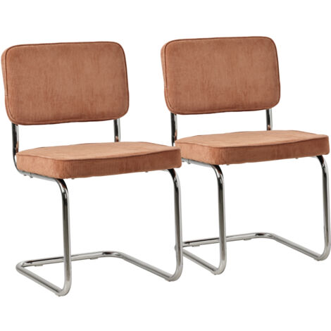 Happy Garden – Lot de 2 chaises cantilever en velours côtelé terracotta – Structure acier robuste – Confort optimal – Design vintage pour intérieur (1/5)