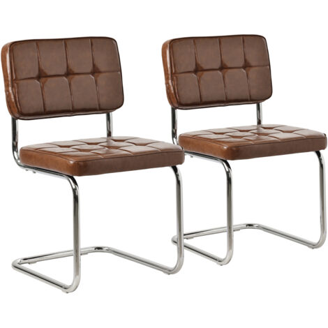 Happy Garden – Lot de 2 chaises cantilever simili marron – Rembourrage mousse 19kg/m³ – Structure acier robuste – Style vintage intérieur