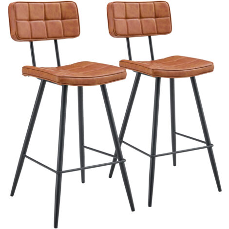 HAPPY GARDEN - Lot de 2 tabourets de bar en simili cognac FERNAND (1/5)
