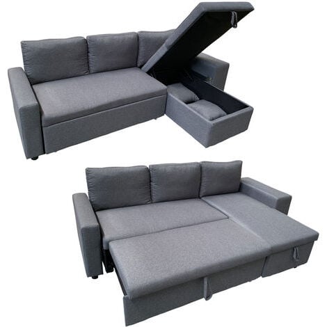 HAPPY GARDEN - Canapé d'angle convertible TONY 3 places gris chiné