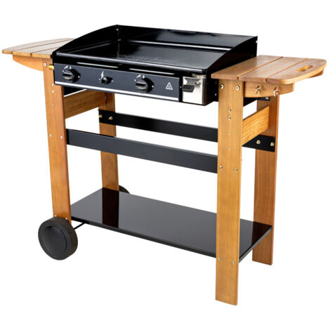 Plancha à gaz 2 brûleurs 6kW – Surface antiadhésive – Cuisson rapide et homogène – Pour bois dur et teck – Somagic