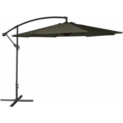 Happy Garden – Parasol déporté rond 3m – Toile polyester anti-UV 180g/m² – Mât articulé en acier – Système d'ouverture manivelle – Couleur grise