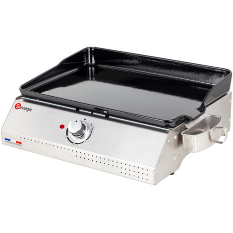 Plancha électrique 2000W avec plaque en fonte émaillée 50x35cm – Cuve inox – Montée en température rapide – Évacuation des graisses – Somagic