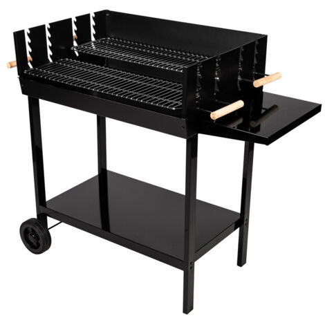 Barbecue charbon double grilles noir 106x52x92 cm – Cuve acier laqué 75x50 cm – 2 grilles réglables – Pour 20 personnes – Somagic