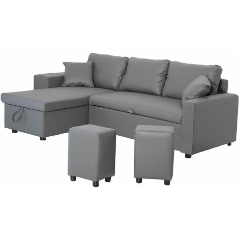 Happy Garden – Canapé d'angle convertible 3 places gris – Méridienne réversible – Couchage 197 × 140cm – Coffre de rangement – Design épuré (1/5)