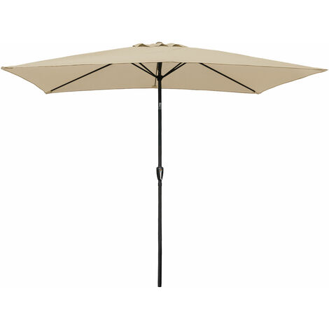 Happy Garden – Parasol droit rectangulaire 2x3m beige – Mât en aluminium Ø38mm – Toile en polyester 160g/m² – Système d'ouverture manivelle – Protection UV20+