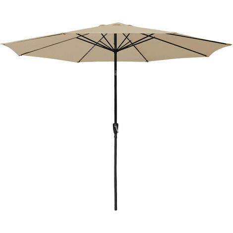 Happy Garden – Parasol droit rond 3,30m beige – Mât en aluminium – Toile en polyester 160g/m² – Système d'ouverture manivelle – Protection UV20+ (1/5)