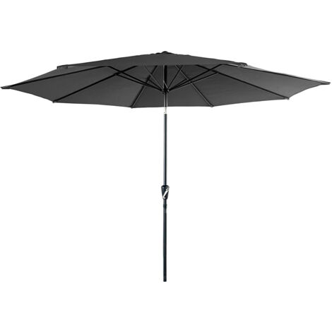 Happy Garden – Parasol droit rond 3,30m gris – Mât en aluminium – Toile en polyester 160g/m² – Système d'ouverture manivelle – Protection UV20+